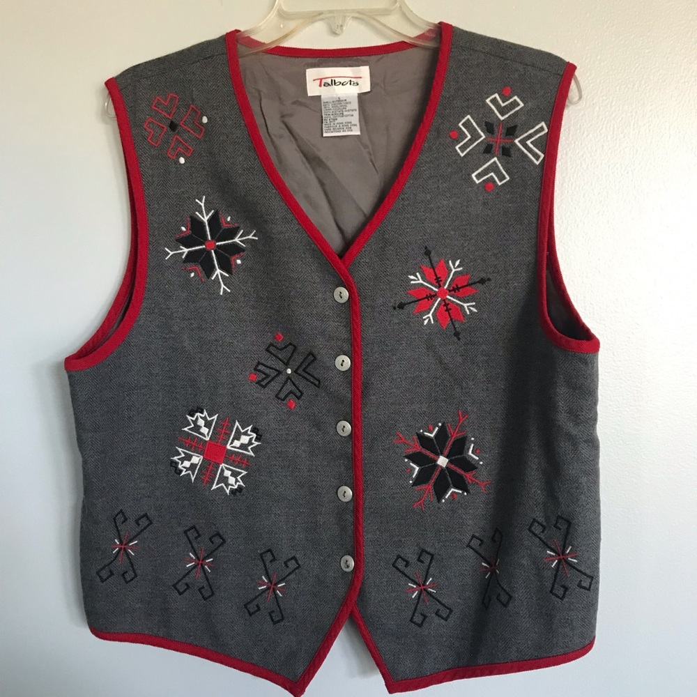 Talbots Snowflake Holiday Christmas Wool Blend Vest